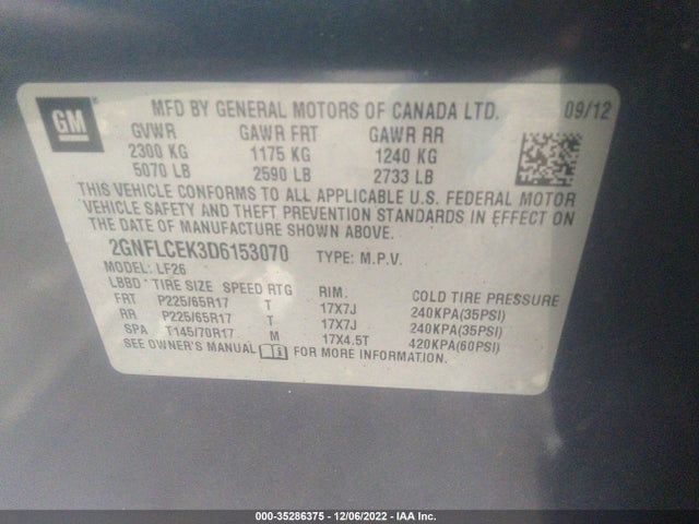 2013 CHEVROLET EQUINOX LS VIN: 2GNFLCEK3D6153070