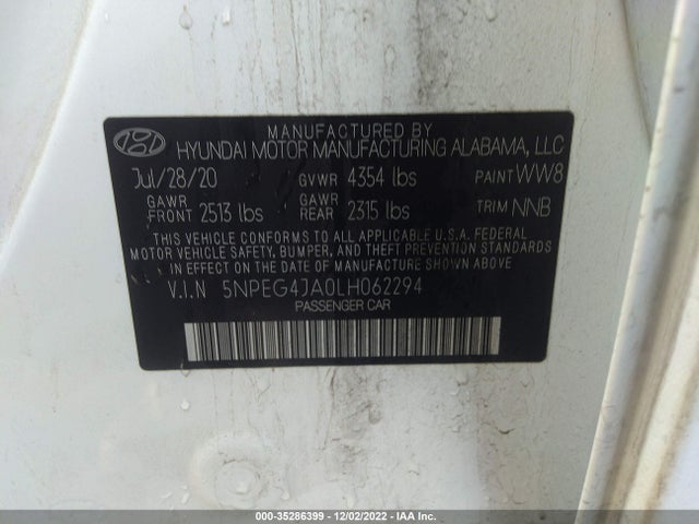 Hyundai SONATA SE 2020 5NPEG4JA0LH062294 Image 10