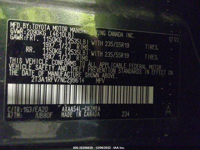 2022 Toyota RAV4, VIN: 2T3A1RFV7NC299614