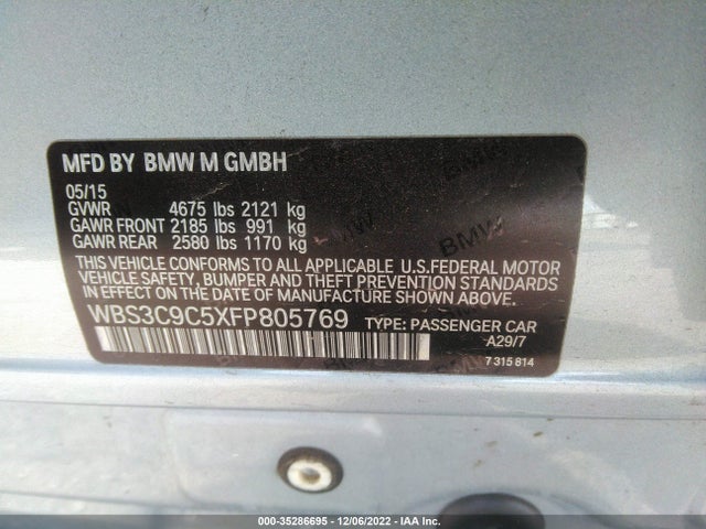 2015 BMW M3, VIN: WBS3C9C5XFP805769