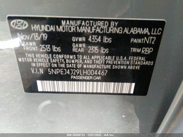 2020 HYUNDAI SONATA SEL PLUS VIN: 5NPEJ4J29LH004467
