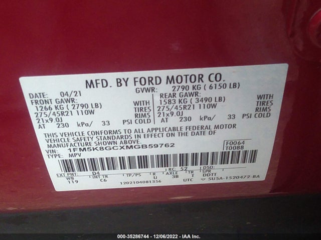 2021 Ford Explorer, VIN: 1FM5K8GCXMGB59762