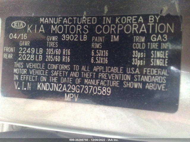 2016 Kia Soul, VIN: KNDJN2A29G7370589
