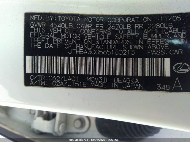 Lexus ES 330 2006 JTHBA30G565160213 Image 9