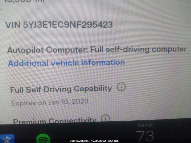 Tesla MODEL 3 2022 5YJ3E1EC9NF295423 Image 11