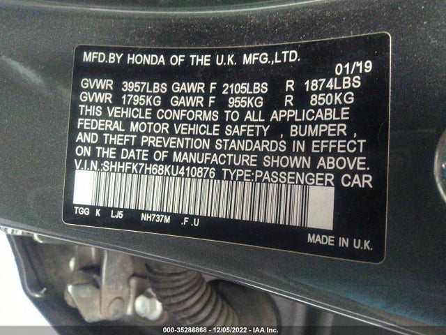 Honda Civic Hatchback Ex 2019 SHHFK7H68KU410876 Image 9