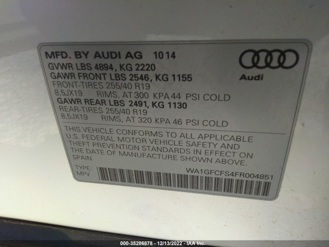 2015 Audi Q3, VIN: WA1GFCFS4FR004851
