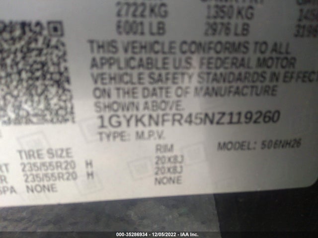2022 Cadillac XT5, VIN: 1GYKNFR45NZ119260