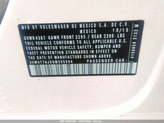 2016 Volkswagen Jetta, VIN: 3VW4T7AJXGM255994