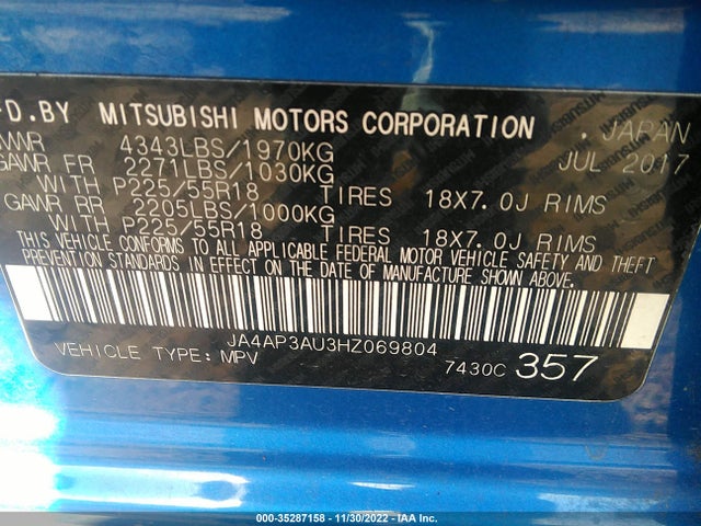 2017 Mitsubishi Outlander, VIN: JA4AP3AU3HZ069804