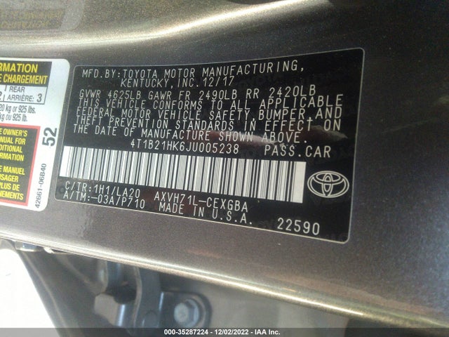 2018 Toyota Camry, VIN: 4T1B21HK6JU005238