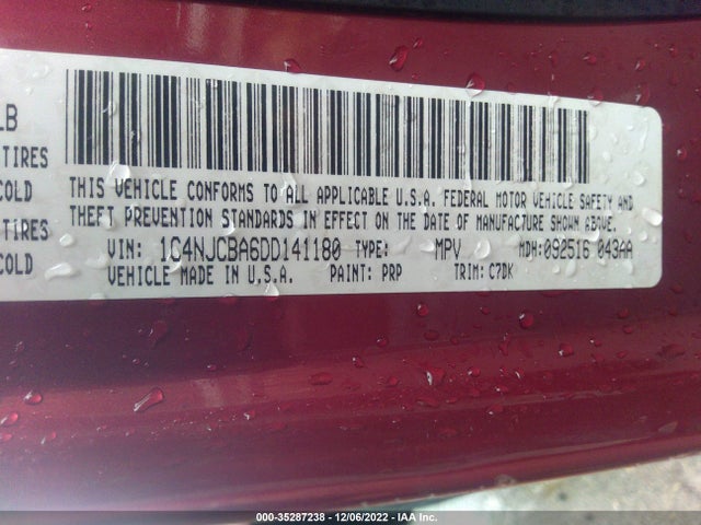 2013 JEEP COMPASS SPORT VIN: 1C4NJCBA6DD141180