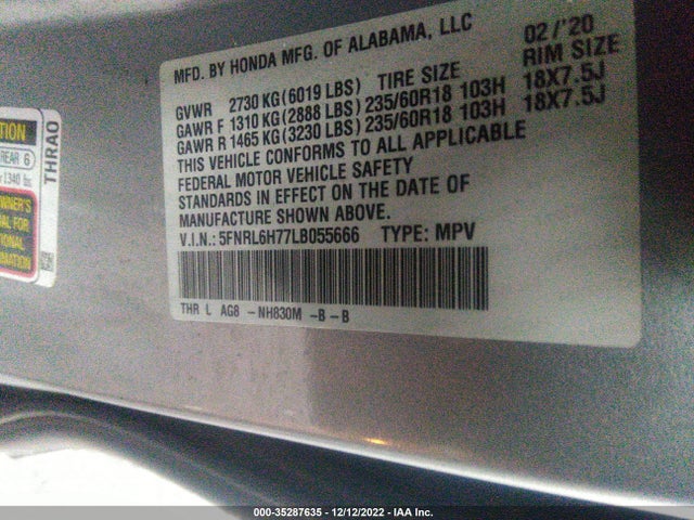 Honda Odyssey Ex-l 2020 5FNRL6H77LB055666 Image 9