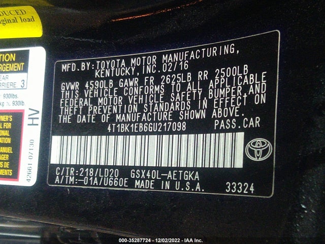Toyota Avalon Limited/touring/xle 2016 4T1BK1EB6GU217098 Image 11