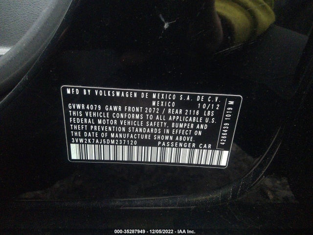 2013 VOLKSWAGEN JETTA SEDAN S VIN: 3VW2K7AJ5DM237120