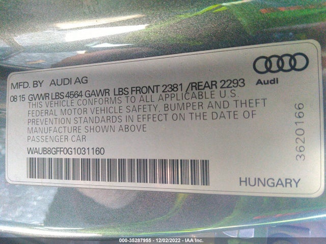 WAUB8GFF0G1031160 Audi A3 2.0t Premium