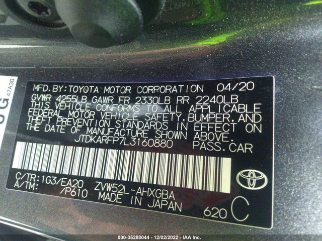 2020 Toyota Prius, VIN: JTDKARFP7L3160880