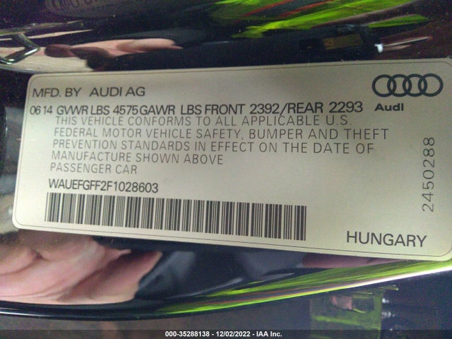 2015 AUDI A3 2.0T PREMIUM PLUS VIN: WAUEFGFF2F1028603