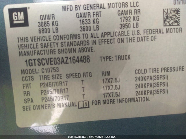 2010 GMC SIERRA 1500 SLE VIN: 1GTSCVE03AZ164488