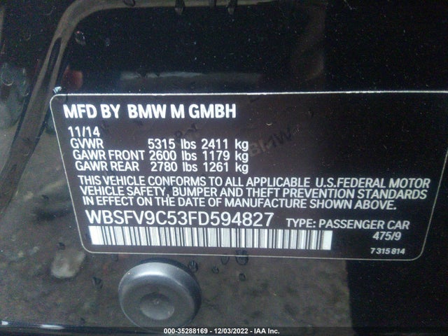 2015 BMW M5, VIN: WBSFV9C53FD594827