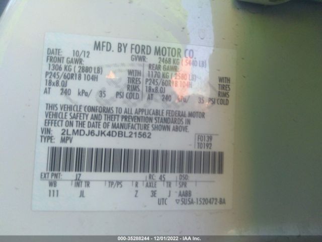 2LMDJ6JK4DBL21562 Lincoln MKX