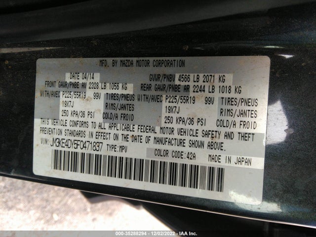 2015 MAZDA CX-5 GRAND TOURING VIN: JM3KE4DY5F0471837