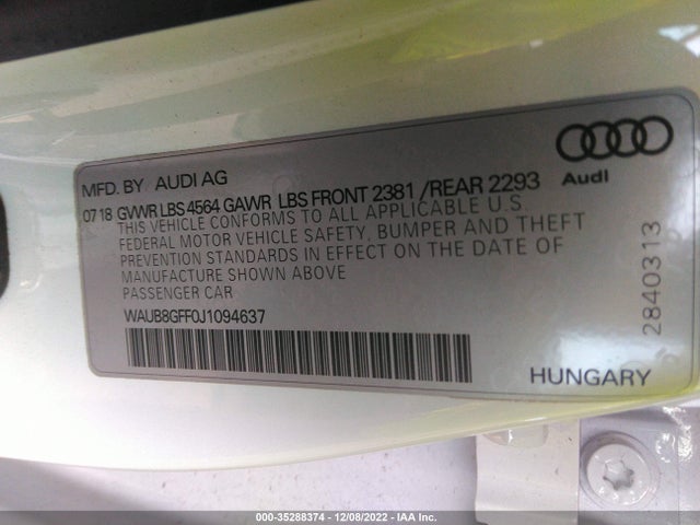 2018 Audi A3, VIN: WAUB8GFF0J1094637