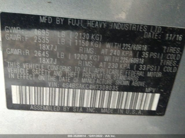4S4BSAKC4H3308035 Subaru Outback Limited