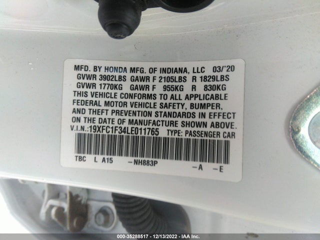 2020 Honda Civic, VIN: 19XFC1F34LE011765