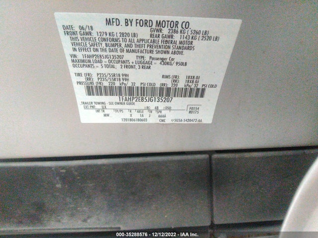 2018 Ford Taurus, VIN: 1FAHP2E85JG135207