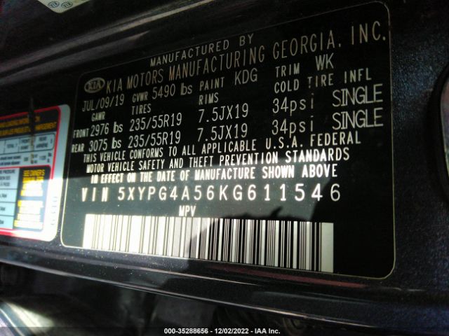 5XYPG4A56KG611546 KIA Sorento S V6