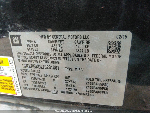 2015 Chevrolet Traverse, VIN: 1GNKRGKD2FJ281381