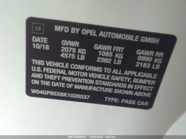 2019 Buick Regal, VIN: W04GP6SX8K1026537