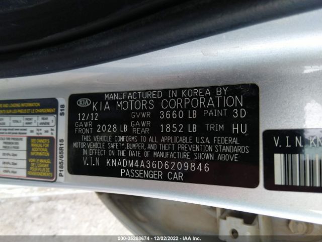 KNADM4A36D6209846 KIA RIO LX