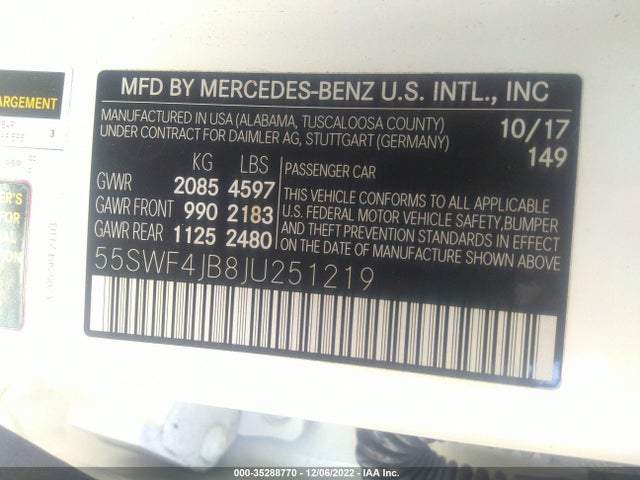2018 MERCEDES-BENZ C-CLASS C 300 VIN: 55SWF4JB8JU251219