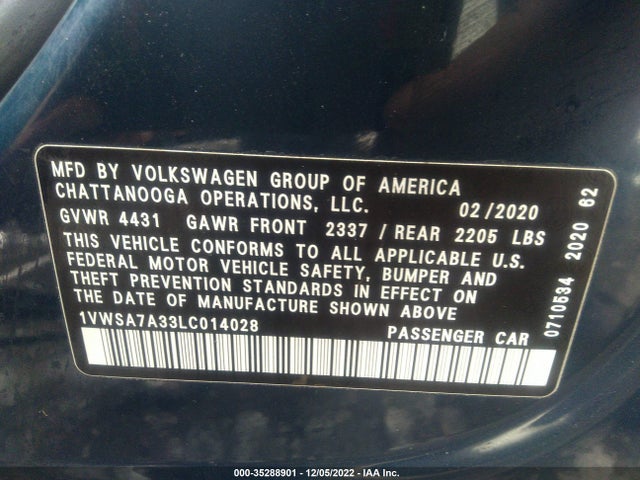 1VWSA7A33LC014028 Volkswagen Passat 2.0t Se