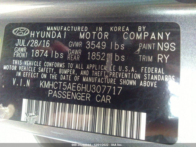 2017 Hyundai Accent, VIN: KMHCT5AE6HU307717