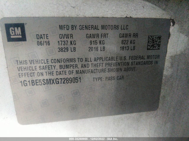 Chevrolet CRUZE LT 2016 1G1BE5SMXG7289051 Image 10
