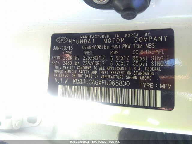 2015 Hyundai Tucson, VIN: KM8JUCAGXFU065800
