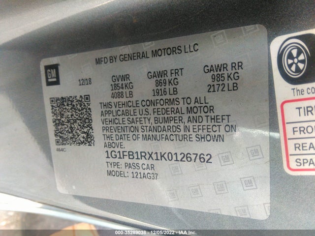 Chevrolet Camaro 1ls 2019 1G1FB1RX1K0126762 Image 9