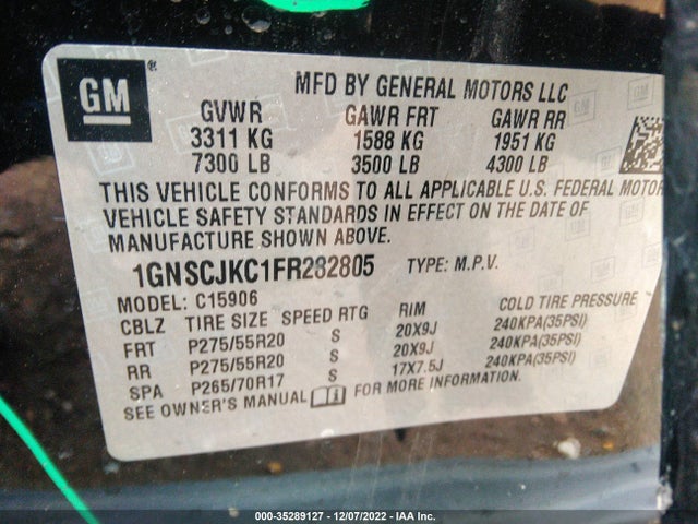 Chevrolet Suburban Lt 2015 1GNSCJKC1FR282805 Image 9