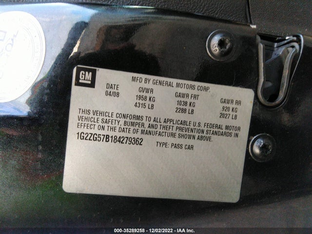 2008 PONTIAC G6 VIN: 1G2ZG57B184279362