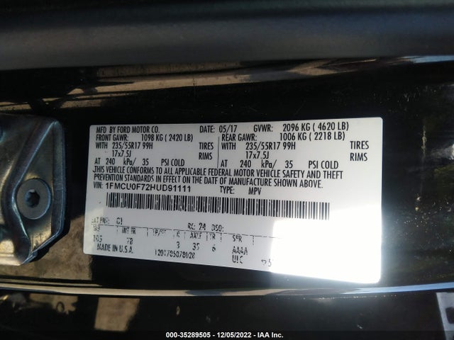2017 FORD ESCAPE S VIN: 1FMCU0F72HUD91111