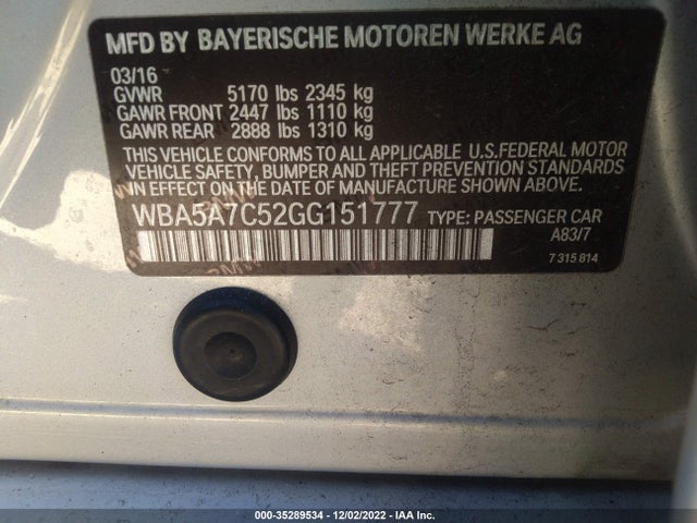 BMW 5 Series 528i Xdrive 2016 WBA5A7C52GG151777 Image 9