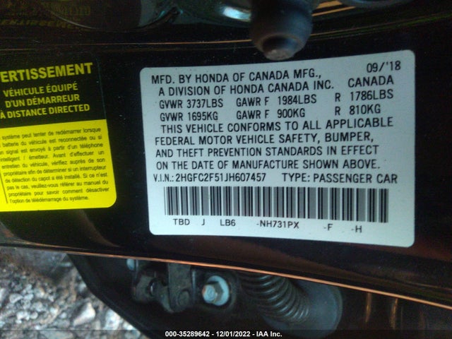 2018 HONDA CIVIC SEDAN LX VIN: 2HGFC2F51JH607457