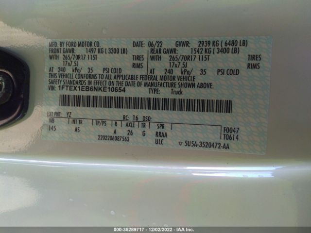 1FTEX1EB6NKE10654 Ford F-150 Xl/xlt