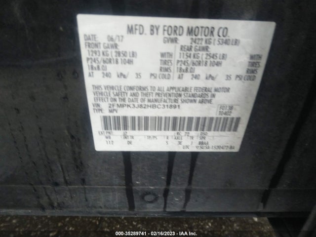 2017 Ford Edge, VIN: 2FMPK3J82HBC31891