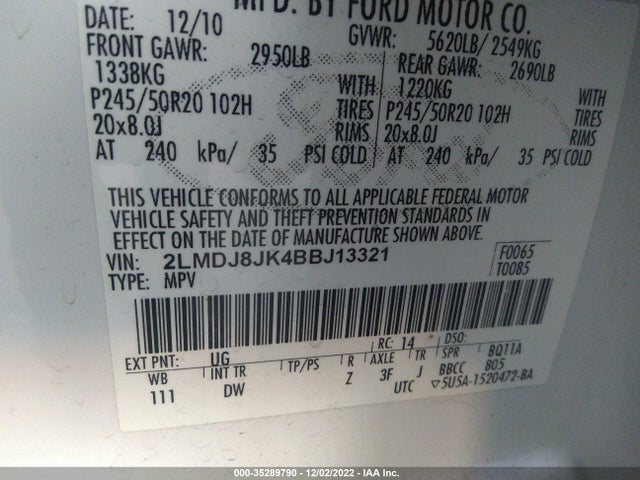 Lincoln MKX 2011 2LMDJ8JK4BBJ13321 Image 9