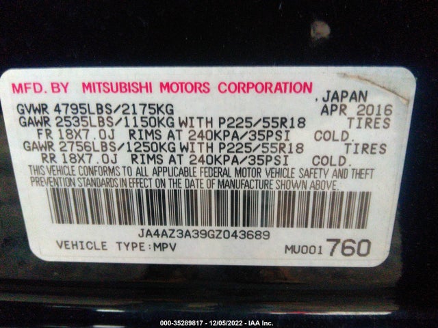 JA4AZ3A39GZ043689 Mitsubishi Outlander Se/sel/es