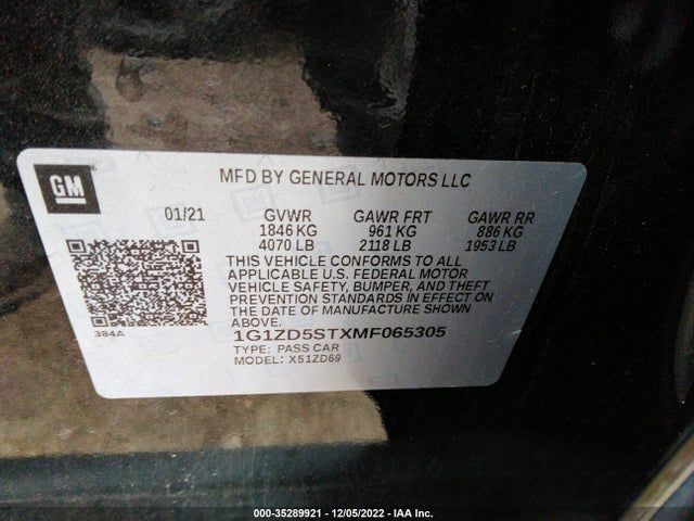 Chevrolet MALIBU LT 2021 1G1ZD5STXMF065305 Image 9
